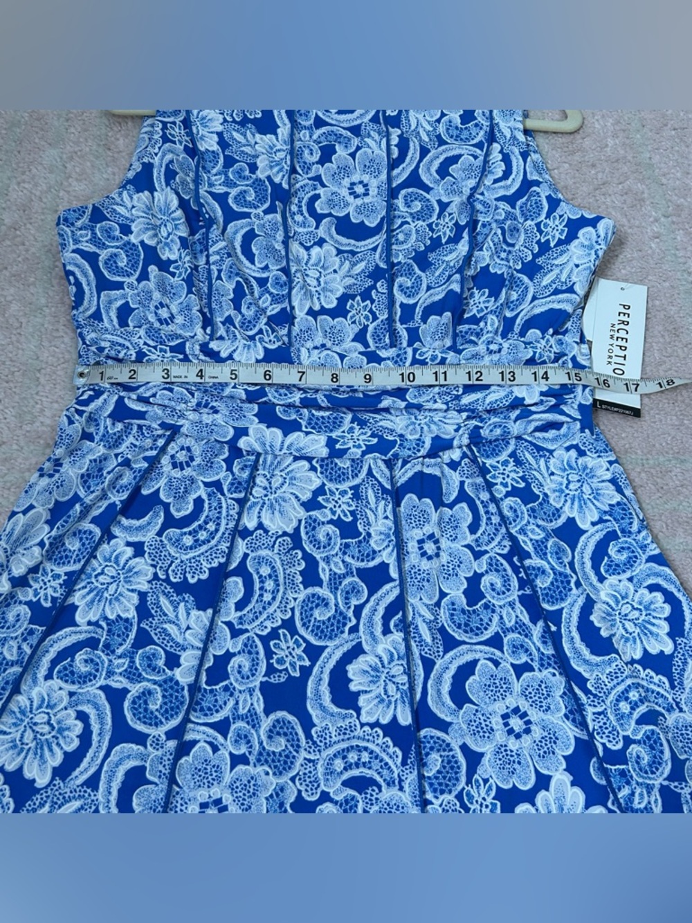 NWT Perceptions Blue & White Floral Midi Tank Dress Large Spring Summer Office - Picture 7 of 9